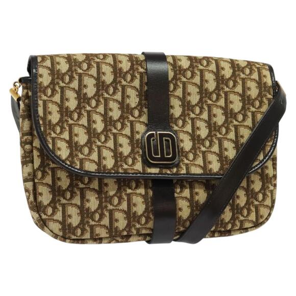 DIOR Trotter Canvas Shoulder Bag Brown Gold - Picture 1 of 12